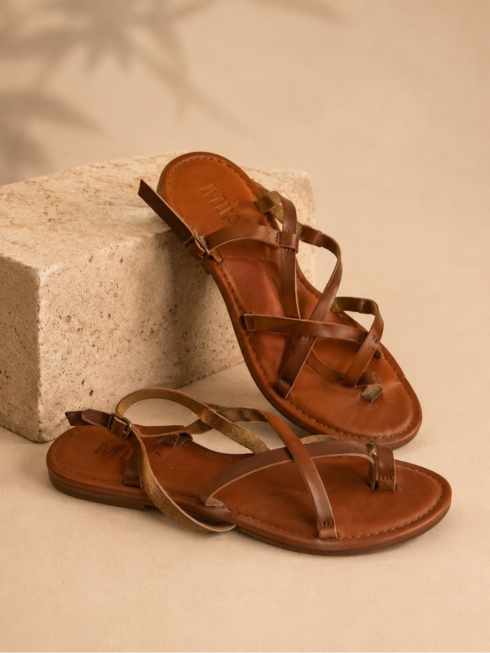 MIA Brown Leather Strappy Gladiator Sandals 8.5 Boho